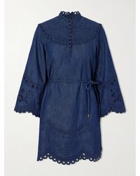 Zimmermann - Mahon Broderie Anglaise Denim Mini Dress - Lyst