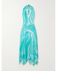 PUCCI - Printed Silk Twill-Trimmed Crepe-Jersey Halterneck Midi Dress - Lyst