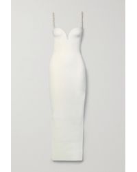 Galvan London Thalia Faux Pearl-embellished Ribbed-knit Gown - White