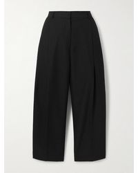 TOTEME - Cropped Pleated Satin-Trimmed Recycled Crepe Straight-Leg Pants - Lyst