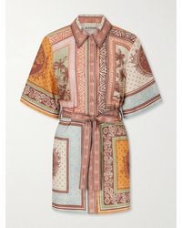 ALÉMAIS - Alberta Belted Printed Linen Mini Shirt Dress - Lyst