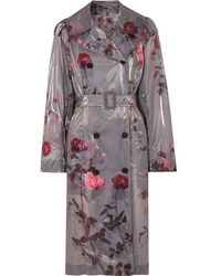 Dries Van Noten Floral-print Pu Trench Coat - Gray