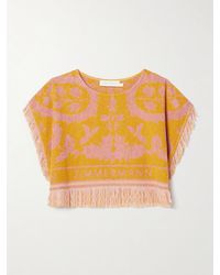 Zimmermann - Wylie Cropped Frayed Cotton-Terry Jacquard Top - Lyst
