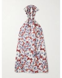 Posse - Luna Pleated Floral-Print Linen Halterneck Mini Dress - Lyst