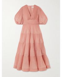 Zimmermann - Midikleid Aus Taft Mit Plissee - Lyst