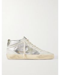Golden Goose - Mid Star Distressed Suede-Trimmed Metallic Snake-Effect Leather Sneakers - Lyst