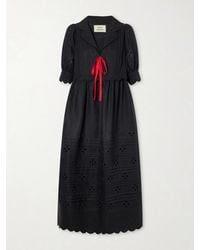 Vita Kin - Bari Tie-Detailed Broderie Anglaise-Trimmed Linen Midi Dress - Lyst