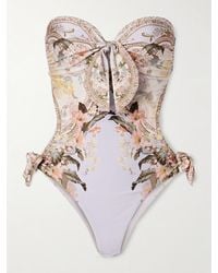 Zimmermann - Maillot De Bain Bustier En Tissu Imprimé À Liens Et À Découpe Wylie - Lyst