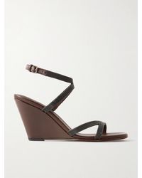 Brunello Cucinelli - Bead-Embellished Leather Wedge Sandals - Lyst