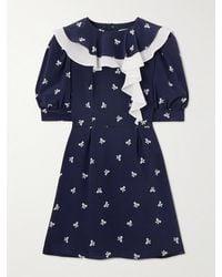 Alessandra Rich - Minikleid Aus Bedruckter Seide Mit Rüschen Und Falten - Lyst
