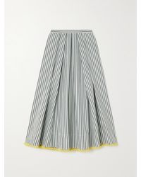 Rosie Assoulin - Pleated Lace-Trimmed Striped Cotton-Poplin Midi Skirt - Lyst
