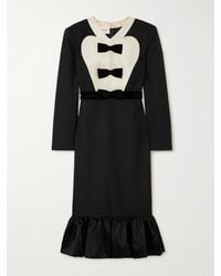 Valentino Garavani - Belted Bow-Embellished Velvet And Ottoman-Trimmed Wool Midi Dress - Lyst