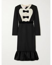 Valentino Garavani - Belted Bow-Embellished Velvet And Ottoman-Trimmed Wool Midi Dress - Lyst