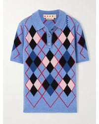 Marni - Embroidered Argyle Wool Polo Shirt - Lyst