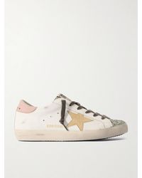 Golden Goose - Super-Star Distressed Suede-Trimmed Glittered Leather Sneakers - Lyst