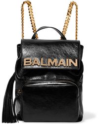 Balmain Leather Chain Backpack - Black