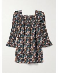 Doen - Sabia Shirred Floral-Print Organic Cotton-Poplin Mini Dress - Lyst