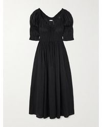 Doen - Ischia Shirred Organic Cotton-Voile Midi Dress - Lyst
