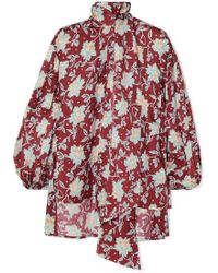 Chloé Blouse En Soie Martelée À Imprimé Fleuri Et À Nœud Lavallière - Rouge