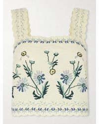 Sea - Audra Scalloped Embroidered Cotton And Linen-Blend Top - Lyst