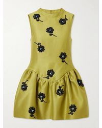 ShuShu/Tong - Floral-Appliqué Gathered Satin Mini Dress - Lyst