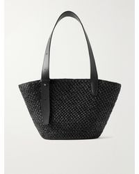 LIE STUDIO - The Bianca Small Leather-Trimmed Raffia Tote - Lyst