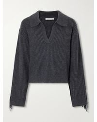 Jonathan Simkhai - Natalia Fringed Ribbed Wool And Recycled Cashmere-Blend Polo Sweater - Lyst
