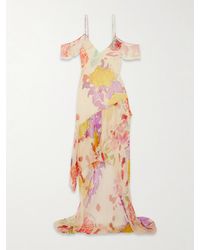 Donde Esteban - Flores Maxikleid Aus Seidenchiffon Mit Blumenprint Und Volants - Lyst