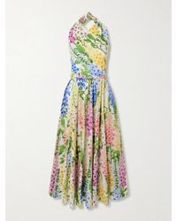 Oscar de la Renta - Foxgloves Belted Floral-Print Cotton-Blend Poplin Midi Dress - Lyst
