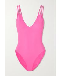 Agent Provocateur Lorna Lace-up Scalloped Embroidered Neon Swimsuit - Pink