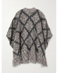Brunello Cucinelli - Fringed Sequin-Embellished Argyle Open-Knit Wool-Blend Turtleneck Sweater - Lyst