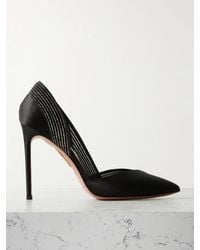 Aquazzura - Shimmer 105 Crystal-Embellished Mesh-Trimmed Satin Pumps - Lyst