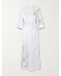 Carine Gilson - Lace-Appliqué Silk-Satin Robe - Lyst