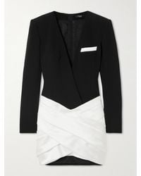 Balmain - Two-Tone Asymmetric Crepe And Pleated Satin Mini Dress - Lyst