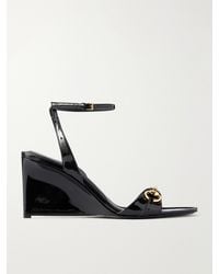 Gucci - Donna 80 Horsebit-Embellished Patent-Leather Wedge Sandals - Lyst