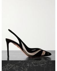 Aquazzura - Lune 85 Mesh-Trimmed Suede Slingback Pumps - Lyst