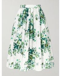 Erdem - Pleated Floral-Print Cotton-Poplin Midi Skirt - Lyst