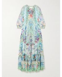 CAMILLA - Embellished Tiered Printed Silk-Crepon Maxi Dress - Lyst