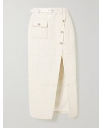 Self-Portrait - Belted Satin-Trimmed Metallic Bouclé-Tweed Midi Skirt - Lyst
