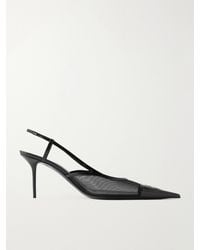 Saint Laurent - Renée Embroidered Patent Leather-Trimmed Mesh Slingback Pumps - Lyst