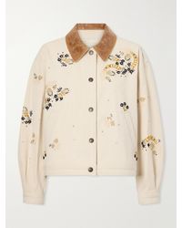 Isabel Marant - Lavine Embroidered Leather-Trimmed Cotton Jacket - Lyst