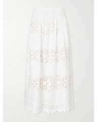 Miguelina - Carissa Embroidered Cotton And Linen-Blend Midi Skirt - Lyst