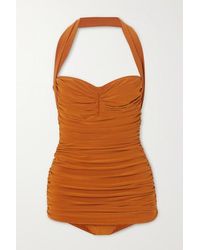 Norma Kamali Bill Mio Geraffter Badeanzug Mit Neckholder - Orange