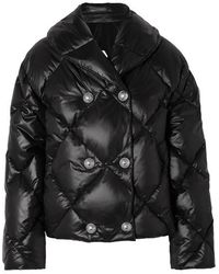 Balmain Doppelreihige Daunenjacke Aus Gestepptem Shell - Schwarz