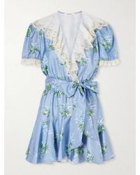Rodarte - Ruffled Lace-Trimmed Floral-Print Silk-Twill Mini Dress - Lyst