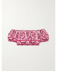 Dolce & Gabbana - Maiolica Off-The-Shoulder Printed Cotton-Poplin Top - Lyst