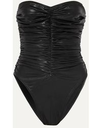 Norma Kamali Slinky Marissa Geraffter Bandeau-bandeanzug In Metallic-optik - Schwarz