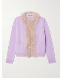 Valentino Garavani - Feather-Trimmed Wool Cardigan - Lyst