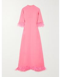 HVN - Ashley Feather-Trimmed Crepe De Chine Maxi Dress - Lyst
