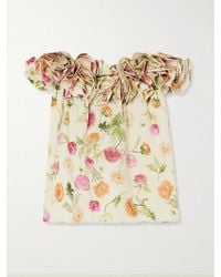 Carolina Herrera - Off-The-Shoulder Ruffled Floral-Print Cotton-Blend Top - Lyst